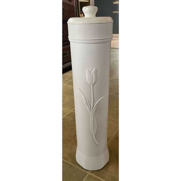 VTG Blow Mold Toliet Paper Roll Storage Holder White w/ Long Stem Tulip MCM - Picture 1 of 7